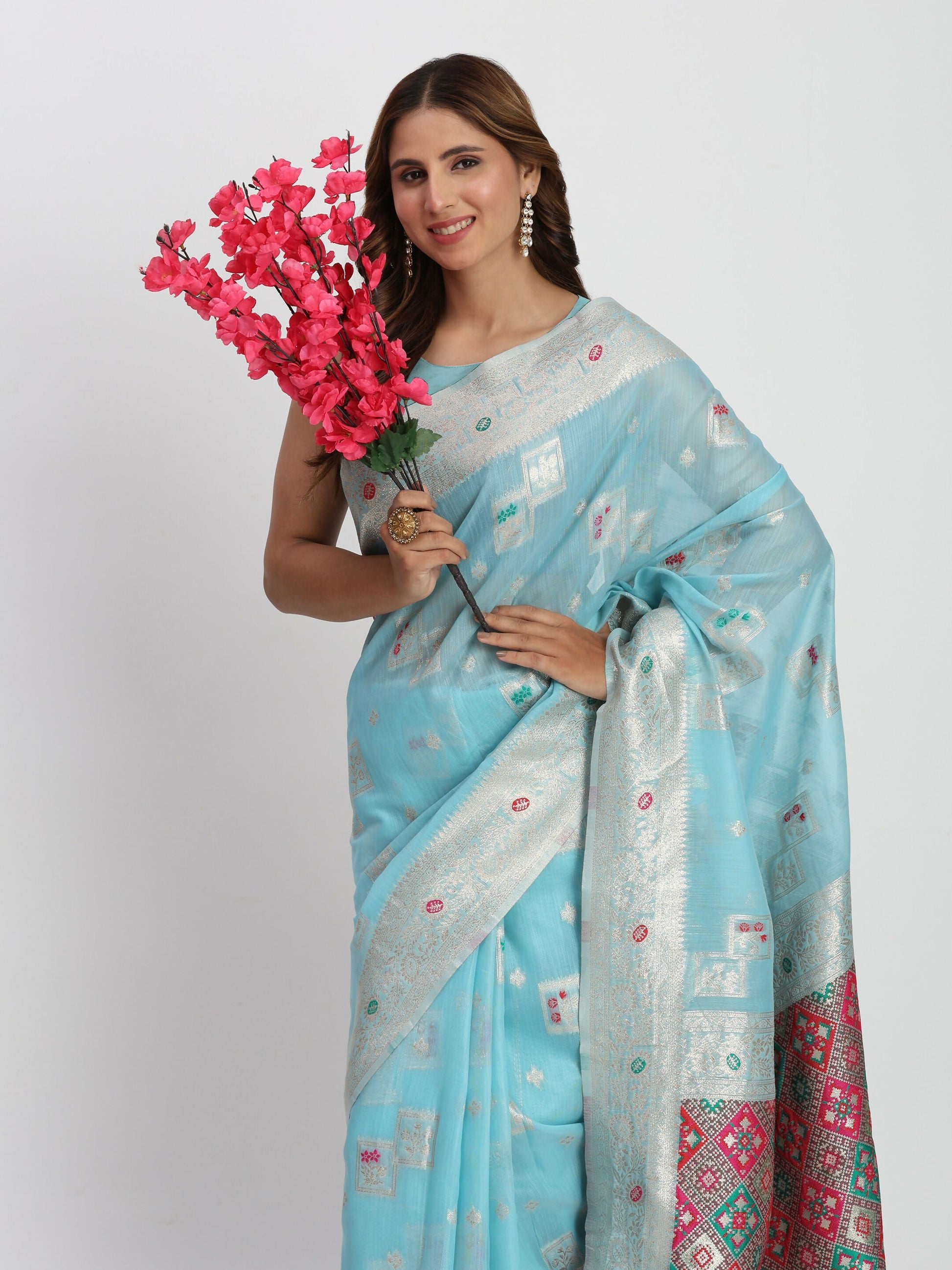 Shree Shyam Fashion Linen Cotton Sky Blue Saree