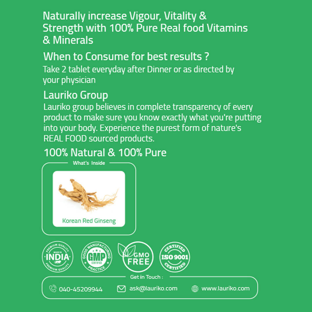 Laurik Koren Red Ginseng 1000Mg Tablets For Men | Natural Plant-Based Supplement For Energy & Stamina | Swadesiicart