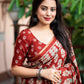 Red Cotton Blend Ajrak Saree with Unstitched Blouse - Hiral Fashion | Swadesiicart