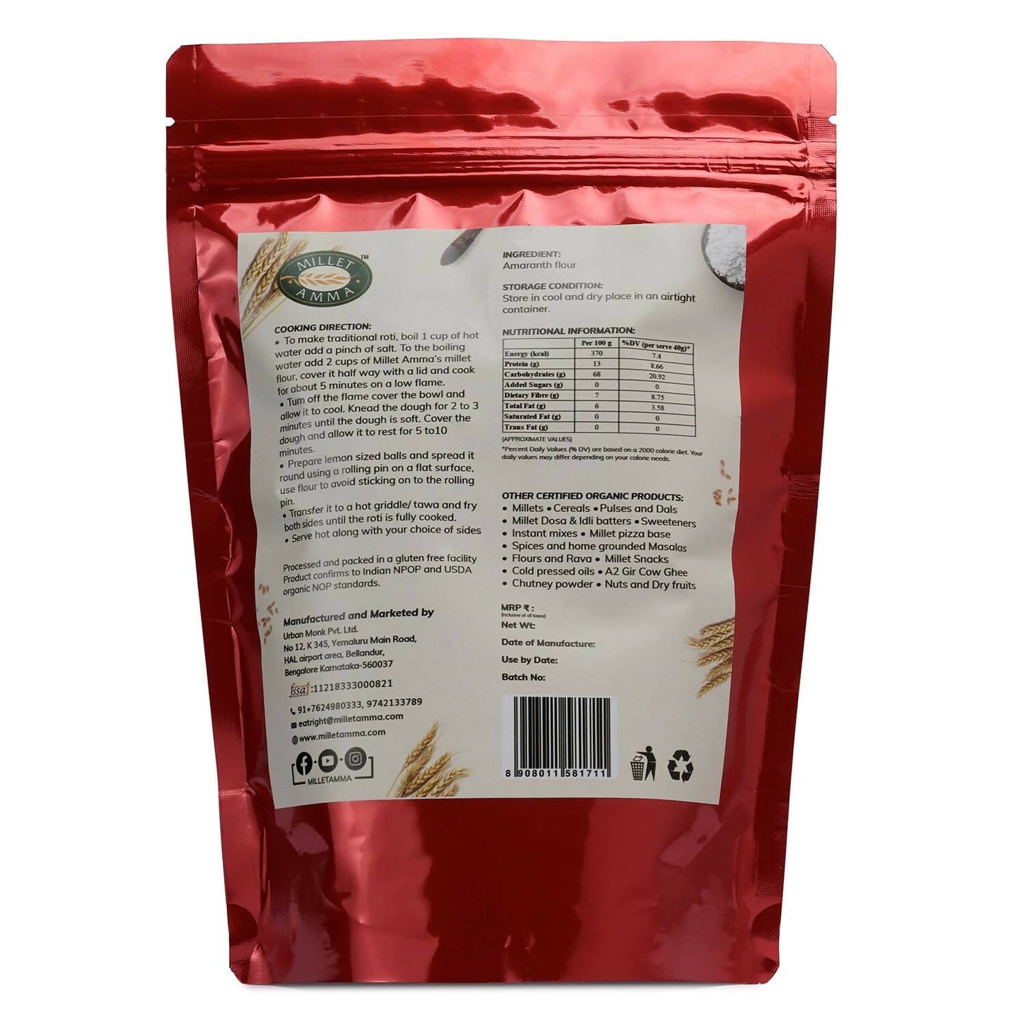 Millet Amma Organic Amaranth Flour - Swadesiicart