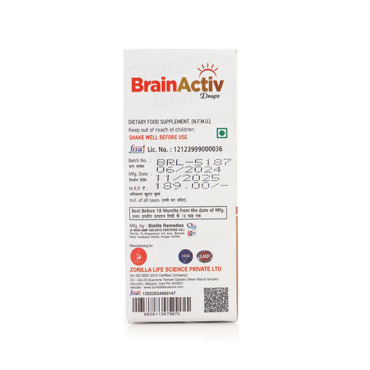Zorilla Life Science BrainActiv Drop Omega-3 Fatty Acids, Vitamin D3, EPA with DHA | Swadesiicart