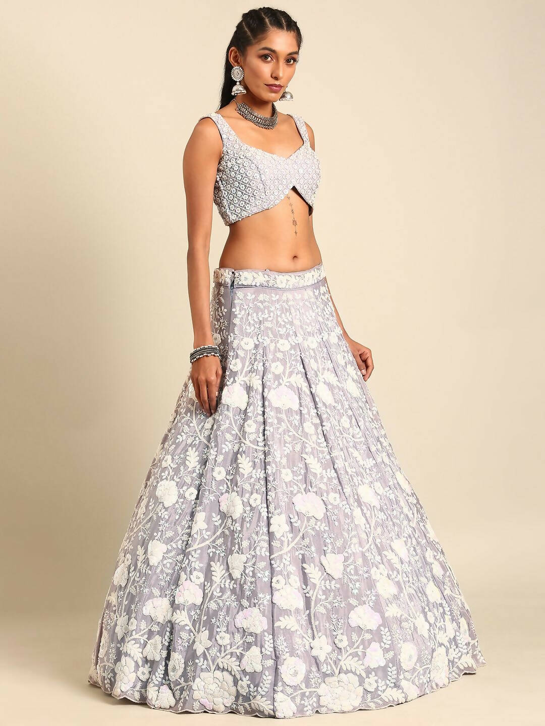 House of Panchhi Mauve Chinon Sequins and Zarkan embroidery Lehenga choli & Dupatta | Swadesiicart