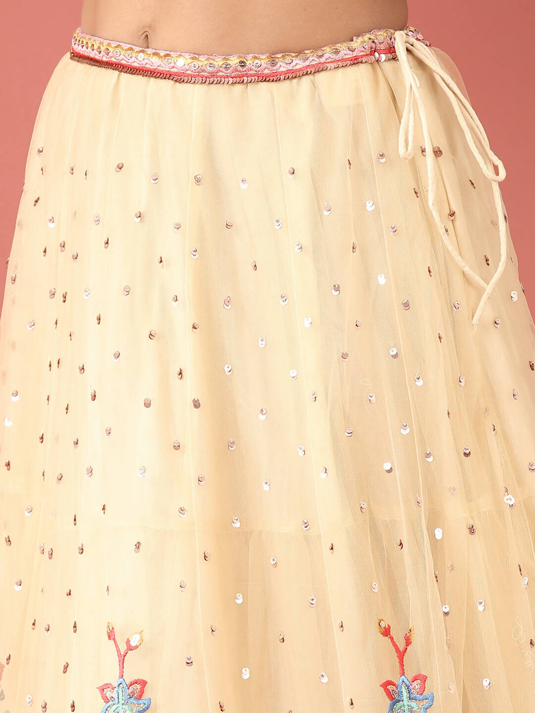 House of Panchhi Cream Net Multi colour Thread & Sequinse Work Lehenga & Blouse, Dupatta | Swadesiicart