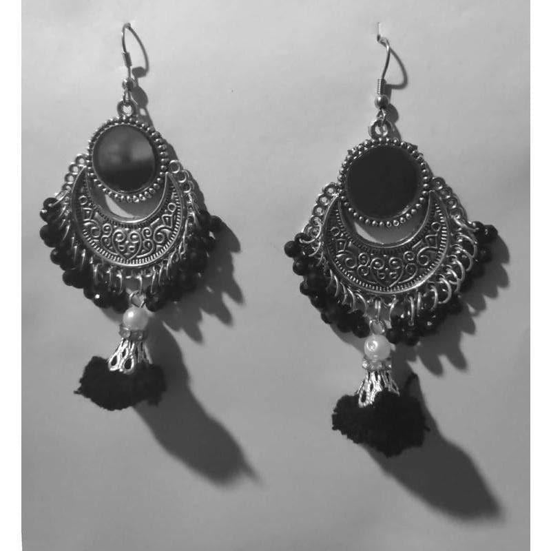 MS Fashion India Beautiful Chandbali Earring With Black Beads And Mirror | Swadesiicart