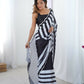 Black Chinon Designer Digital Printed,Mirror Cut Work Saree - Manvika