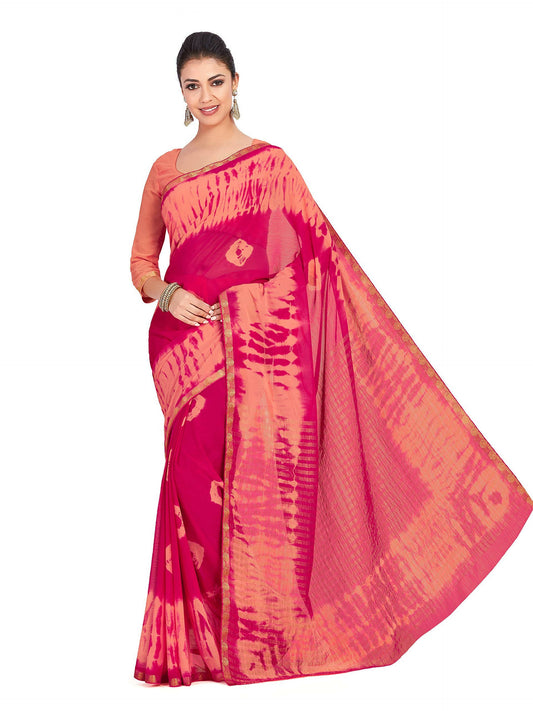 Mimosa Women's Pink Banarasi Chiffon Silk Saree | Swadesiicart