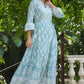 Juniper Women's Skyblue Cambric Floral Printed Maxi Tiered Dress | Swadesiicart