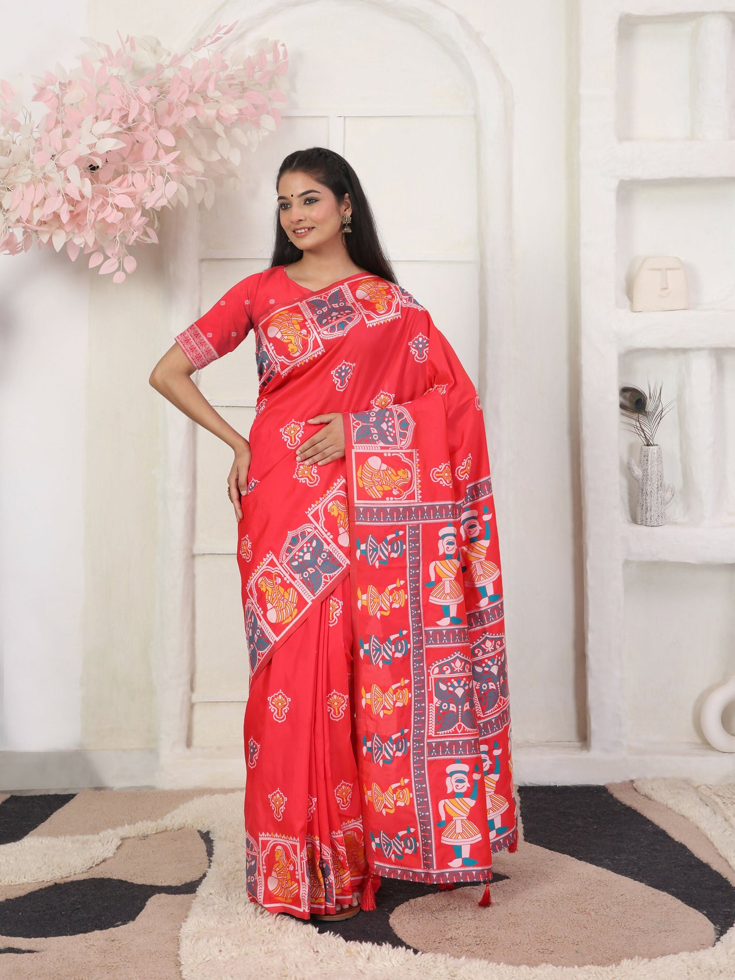 Shree Shyam Fashion Silk Blend Red Saree