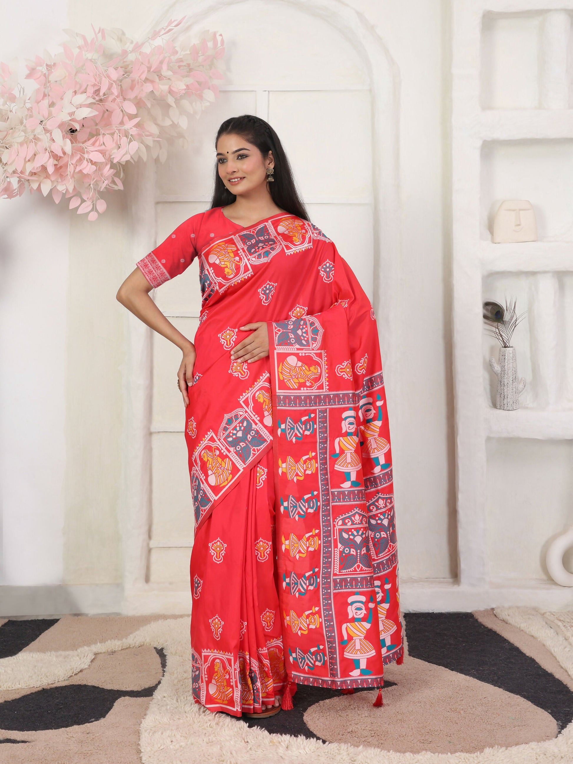 Shree Shyam Fashion Silk Blend Red Saree