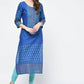Indian Clothing Cheera Hand Block Print Royal Blue Color Straight Kurta | Swadesiicart