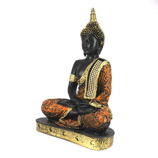 eCraftIndia Golden, Orange, and Black Polyresin Meditating Lord Buddha Statue - Swadesiicart