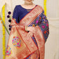 Jyoti Fashion Women's Navy Blue Patola Silk Zari Woven Saree with Blouse | Swadesiicart