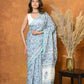 Very Much Indian Handblock Printed Cotton Saree With Natural Dyes - White | Swadesiicart