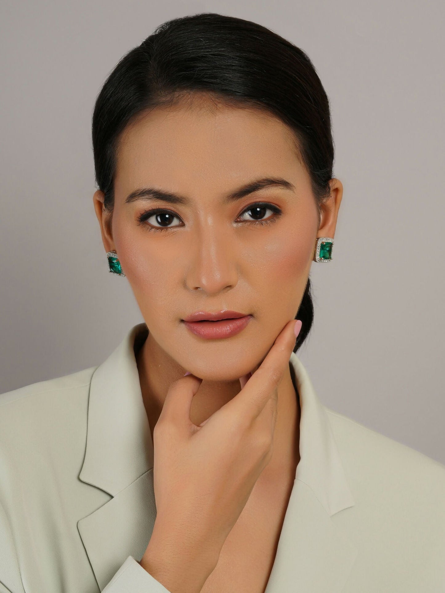 stone stud (Light green ) - Ruby Raang - Swadesiicart