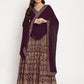 Ahalyaa Women's Wine Georgette Gold Foil Print Flared Kurta With Dupatta | Swadesiicart