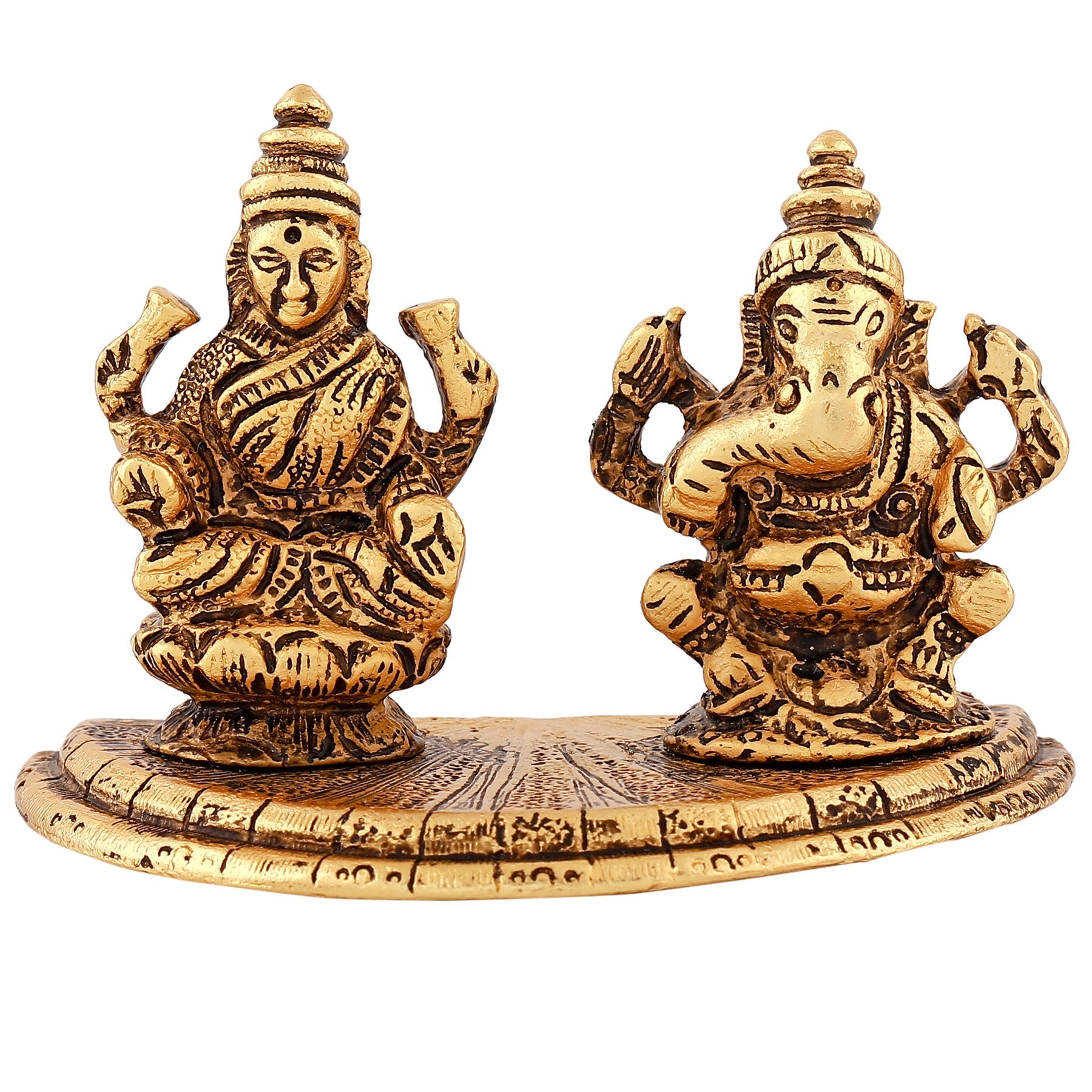 Estele Gold-Polished Goddess Laxmi & Lord Ganapati Idol for Pooja & Car Decor - Swadesiicart