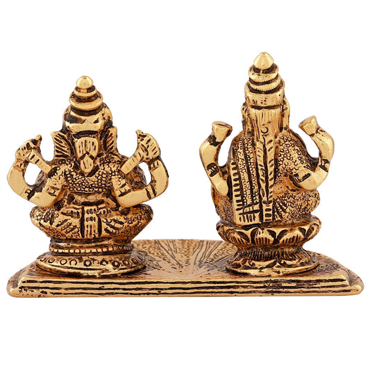 Estele Gold-Polished Goddess Laxmi & Lord Ganapati Idol for Pooja & Car Decor - Swadesiicart