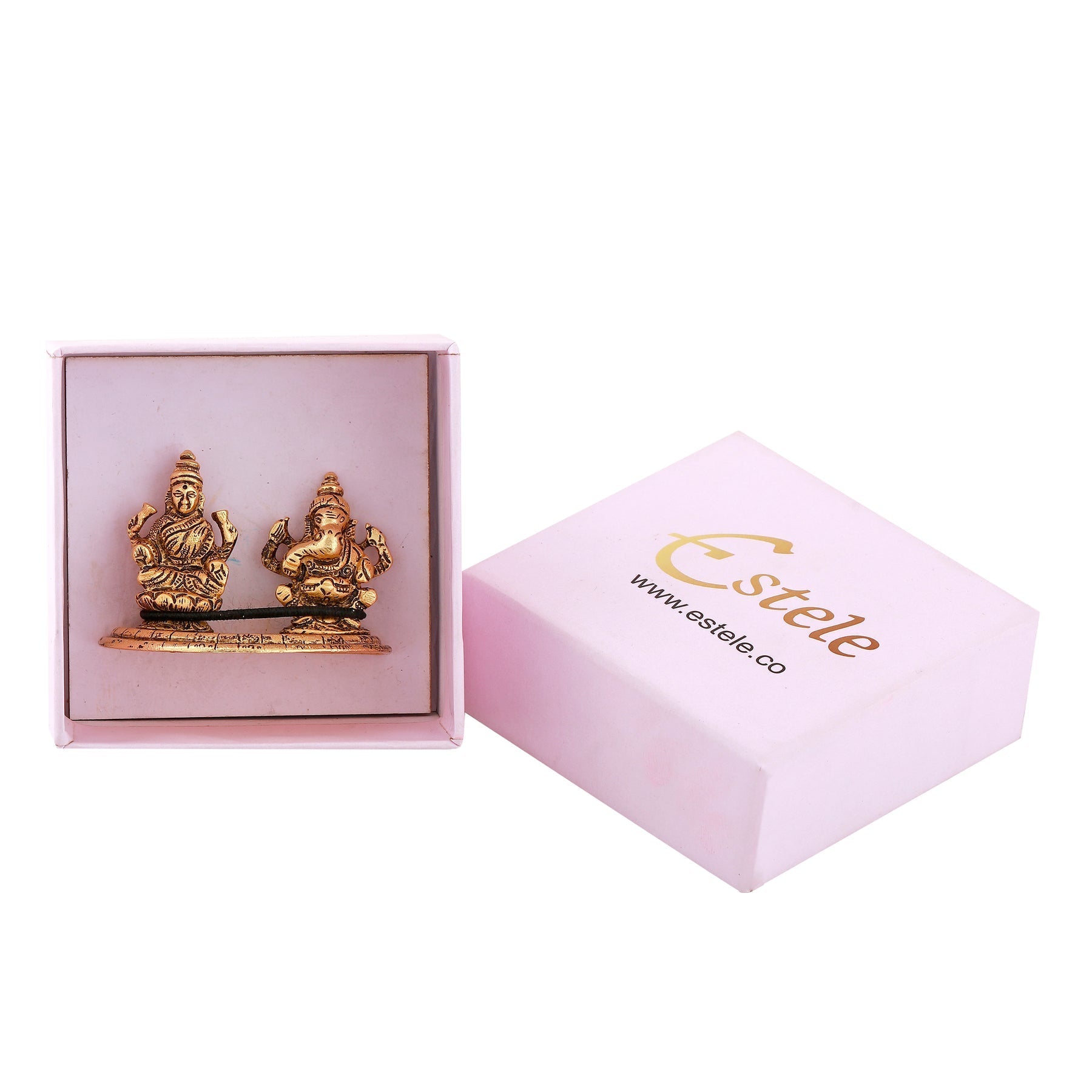 Estele Gold-Polished Goddess Laxmi & Lord Ganapati Idol for Pooja & Car Decor - Swadesiicart