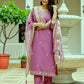 The52 Purple Women's Beautiful Embroidered Viscose Chanderi Silk Fabric with Straight Kurta, Pant and Dupatta Set - Swadesiicart