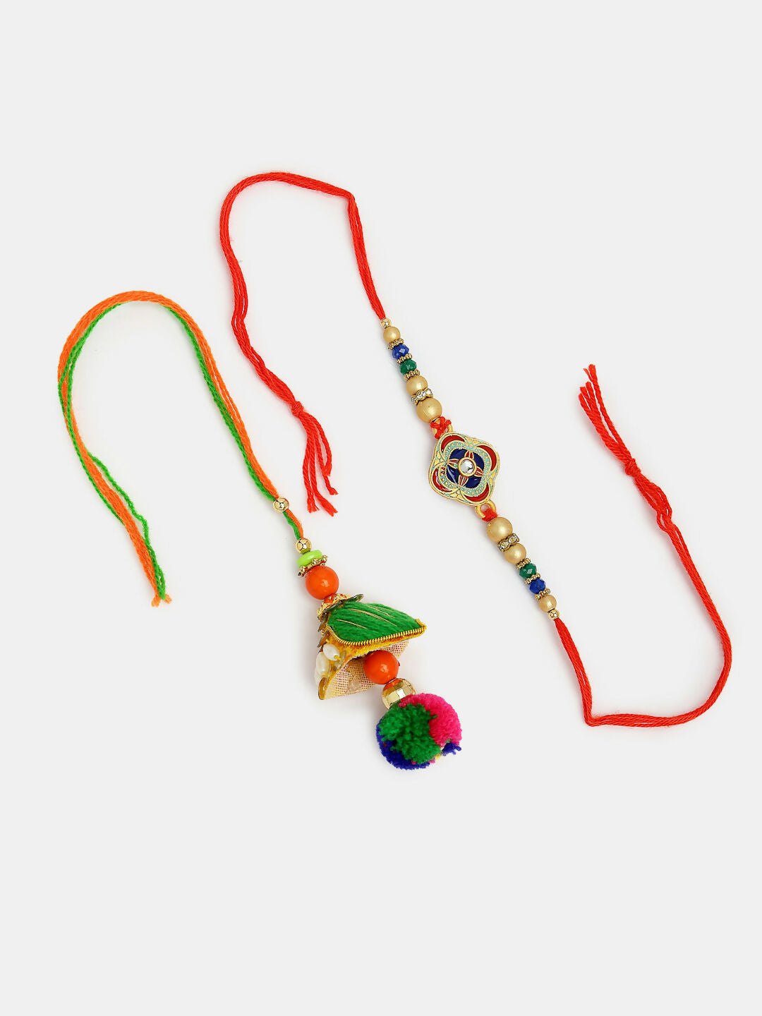 NVR Women & Men Set of 2 Multicolor Beaded Bhaiya Bhabhi Rakhi With Roli Chawal & Chocolate | Swadesiicart