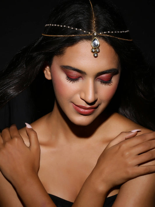 Gold-Polished Kundan Mathapatti - Ruby Raang | Swadesiicart