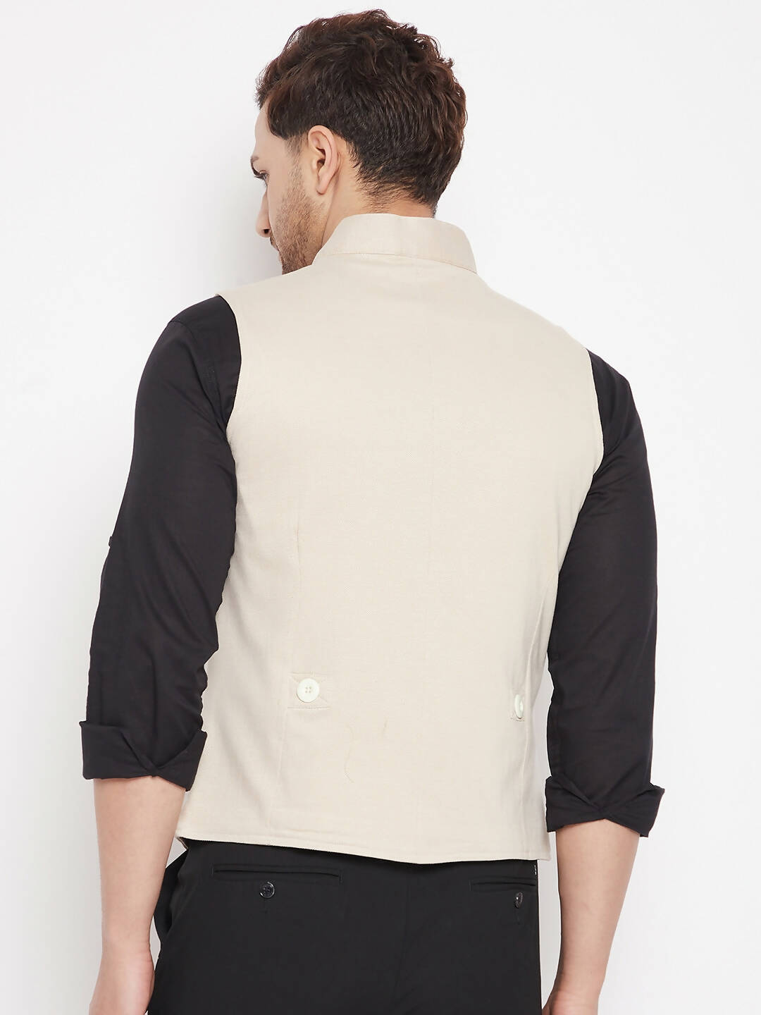 Even Apparels Cream Merino Men Woven Nehru Jacket | Swadesiicart