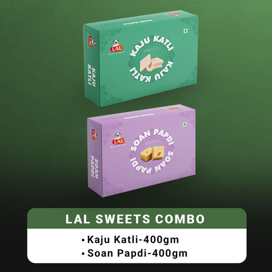 Lal Sweets Combo Pack - Kaju Katli 400 g & Soan Papdi Premium 400g| Desi Cow Ghee Indian Sweet Box Combo | Swadesiicart