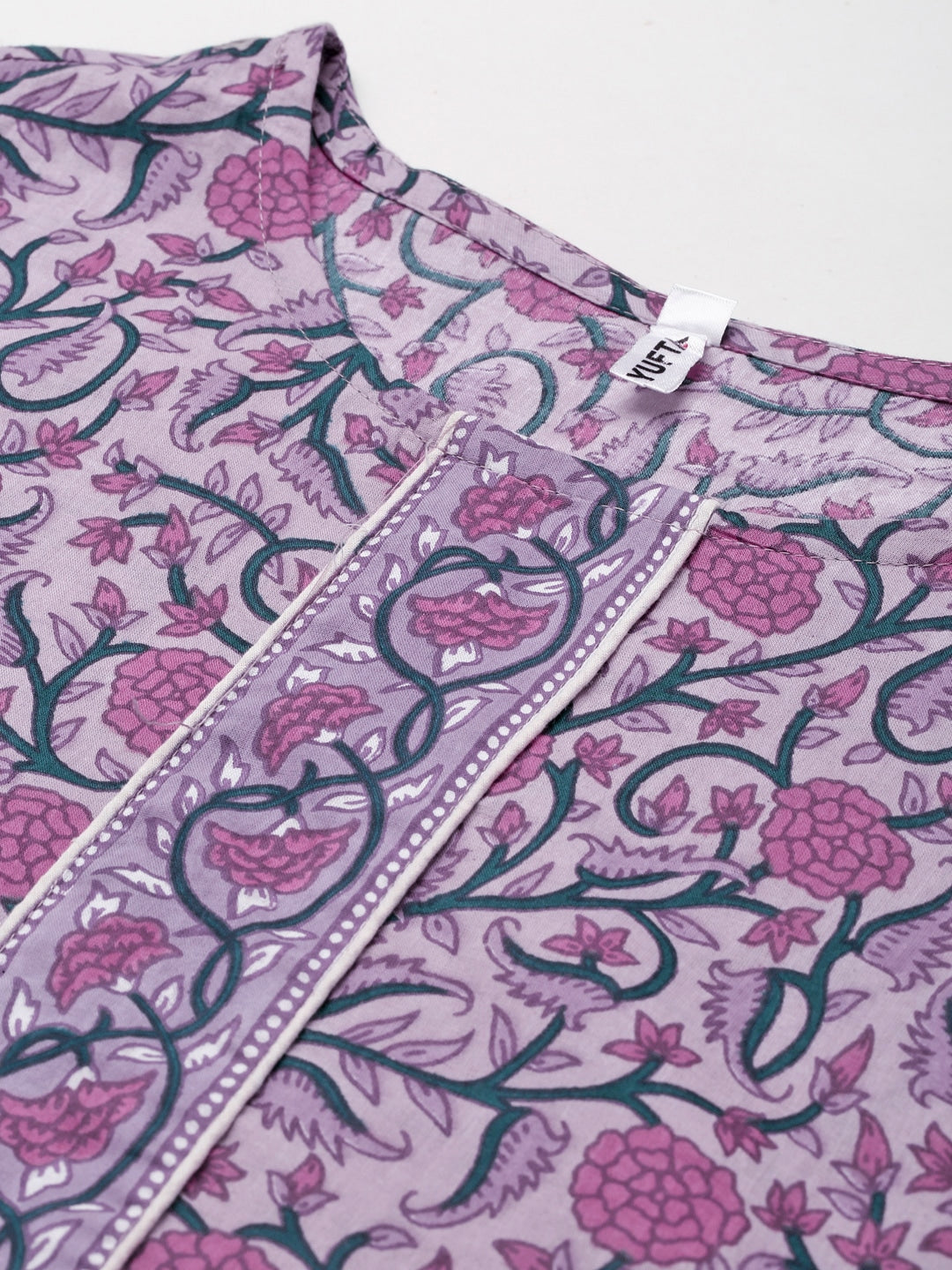 Yufta Lavender & Green Printed Kurta - Swadesiicart