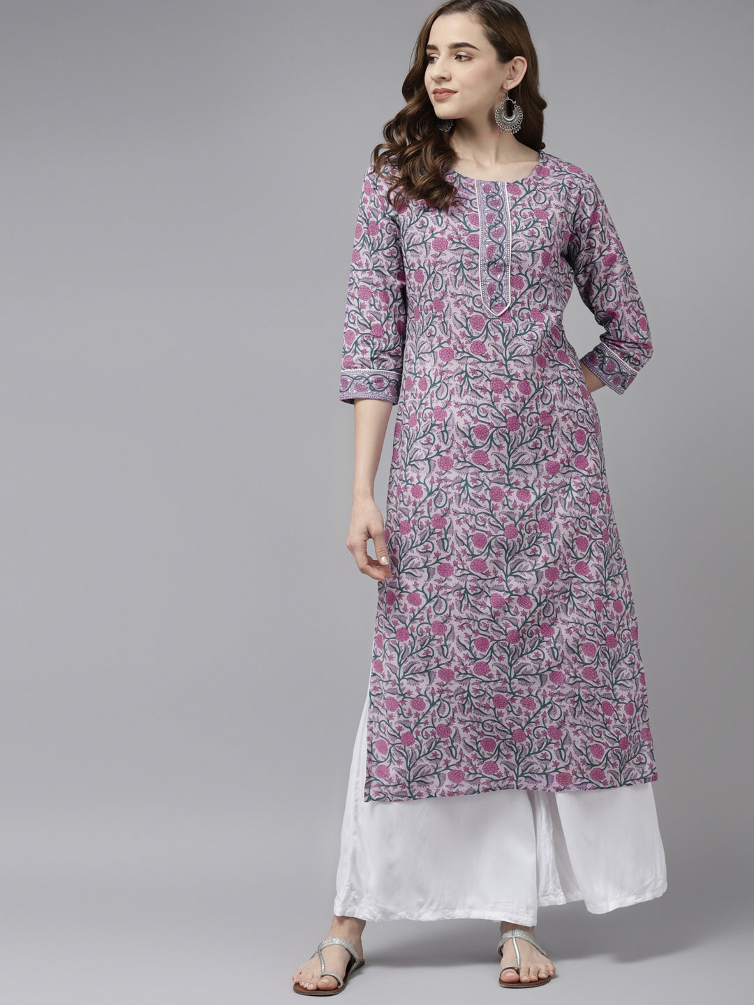 Yufta Lavender & Green Printed Kurta - Swadesiicart