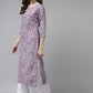 Yufta Lavender & Green Printed Kurta - Swadesiicart