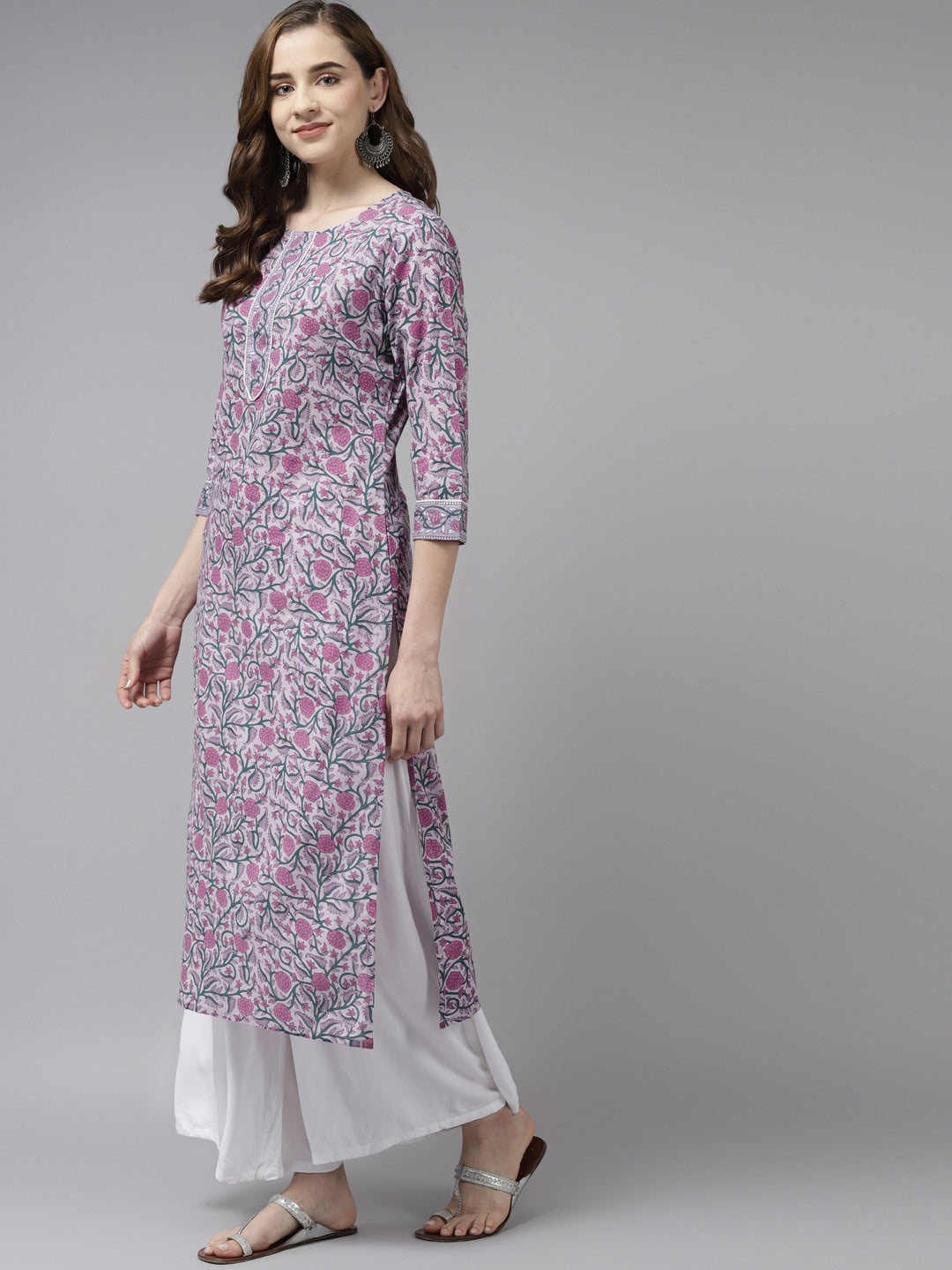 Yufta Lavender & Green Printed Kurta - Swadesiicart