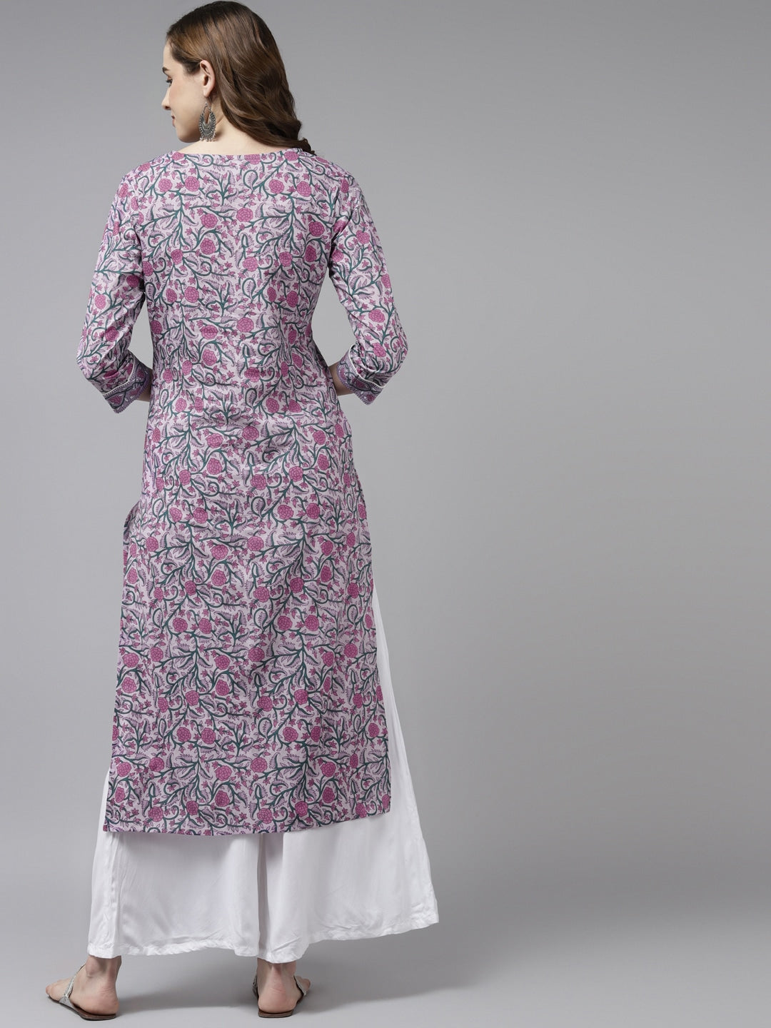 Yufta Lavender & Green Printed Kurta - Swadesiicart