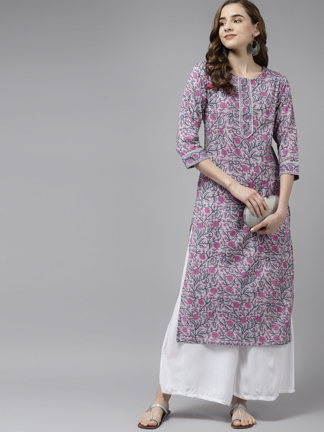 Yufta Lavender & Green Printed Kurta - Swadesiicart
