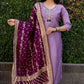 Lorenvalley Fashion Lavender Roman Silk Hand Work Kurta Pant with Dupatta - Swadesiicart