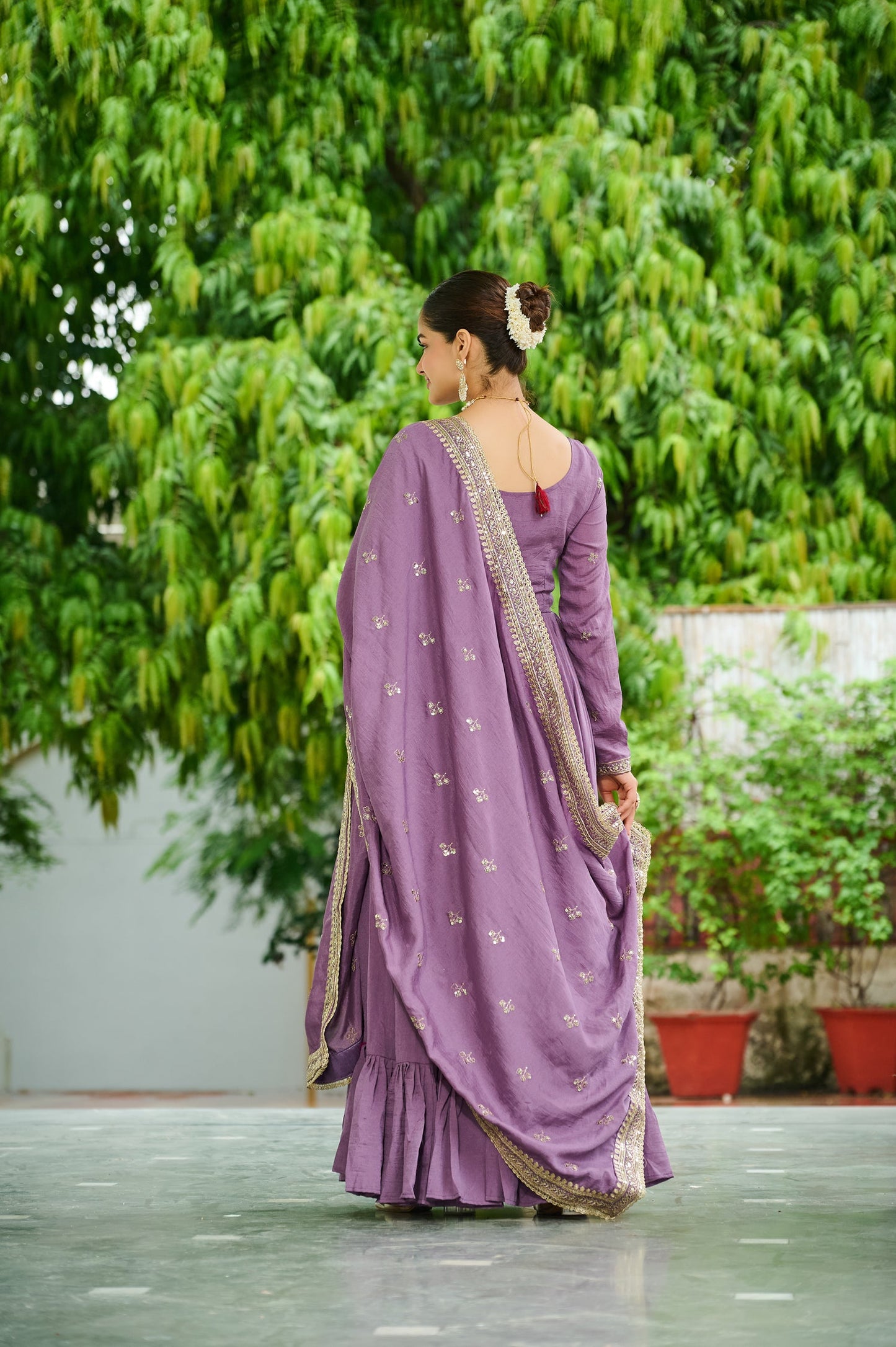 Lorenvalley Fashion Lavender Vichitra Silk with Embroidered Zari & Thread work Anarkali Gown with Dupatta - Swadesiicart