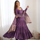 Lorenvalley Women Pure Roman silk Chanderi Fabric Layer Gathering Anarkali Kurta Pant With Dupatta Set - Lavender | Swadesiicart