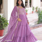 Lorenvalley Fashion Lavender Faux Georgette with Zari & Sequins Embroidered Work Anarkali Gown with Dupatta - Swadesiicart