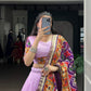 Lorenvalley Fashion Lavender Tasar Silk Print with Foil Work and Real Mirror Gamthi Work with Lace Touch Up Lehenga Choli with Dupatta | Swadesiicart