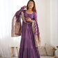 Lorenvalley Women Pure Roman silk Chanderi Fabric Layer Gathering Anarkali Kurta Pant With Dupatta Set - Lavender | Swadesiicart