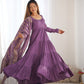 Lorenvalley Women Pure Roman silk Chanderi Fabric Layer Gathering Anarkali Kurta Pant With Dupatta Set - Lavender | Swadesiicart