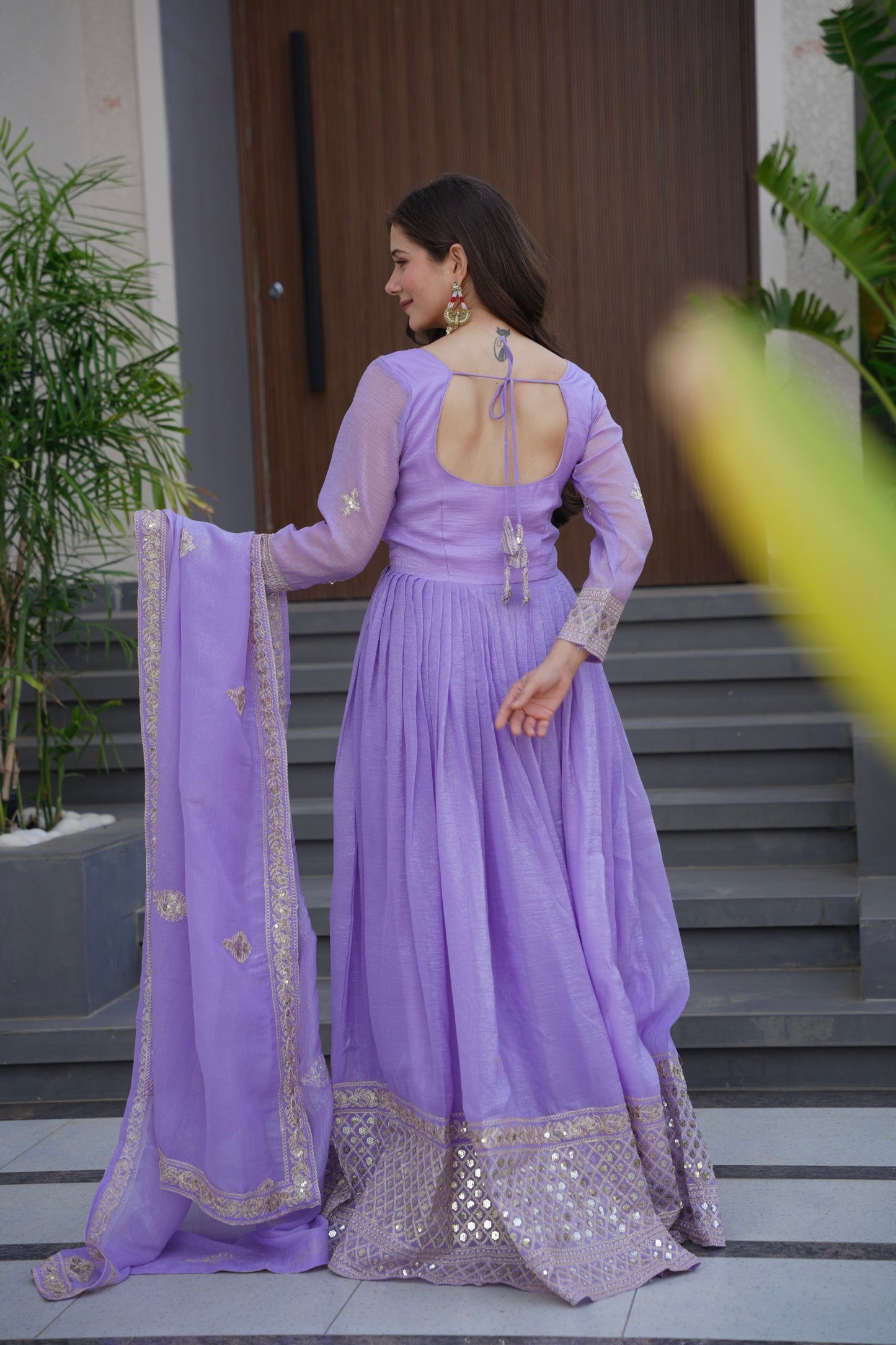 Lorenvalley Fashion Lavender Crunchy Silk with Embroidery Codding & Sequins Work Anarkali Gown with Dupatta | Swadesiicart
