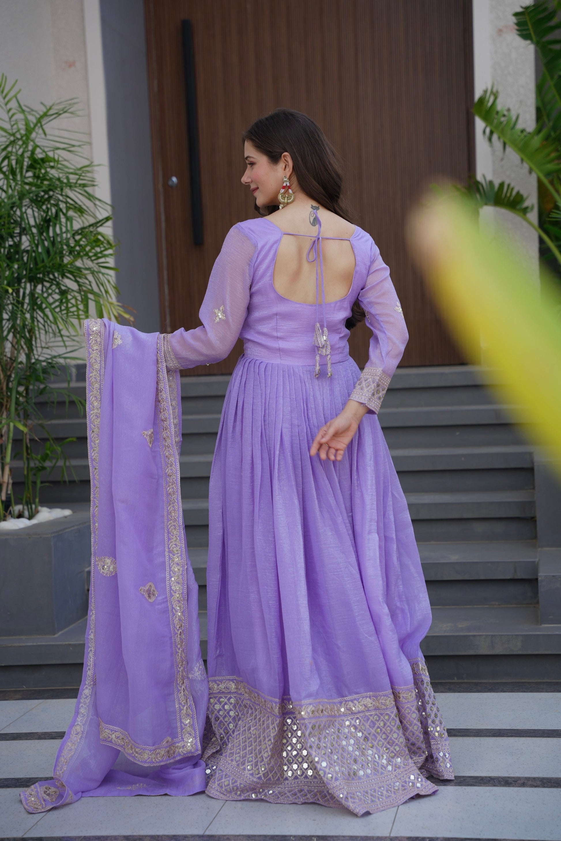 Lorenvalley Fashion Lavender Crunchy Silk with Embroidery Codding & Sequins Work Anarkali Gown with Dupatta | Swadesiicart