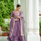 Lorenvalley Fashion Lavender Vichitra Silk with Embroidered Zari & Thread work Anarkali Gown with Dupatta - Swadesiicart