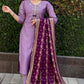 Lorenvalley Fashion Lavender Roman Silk Hand Work Kurta Pant with Dupatta