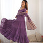 Lorenvalley Women Pure Roman silk Chanderi Fabric Layer Gathering Anarkali Kurta Pant With Dupatta Set - Lavender | Swadesiicart