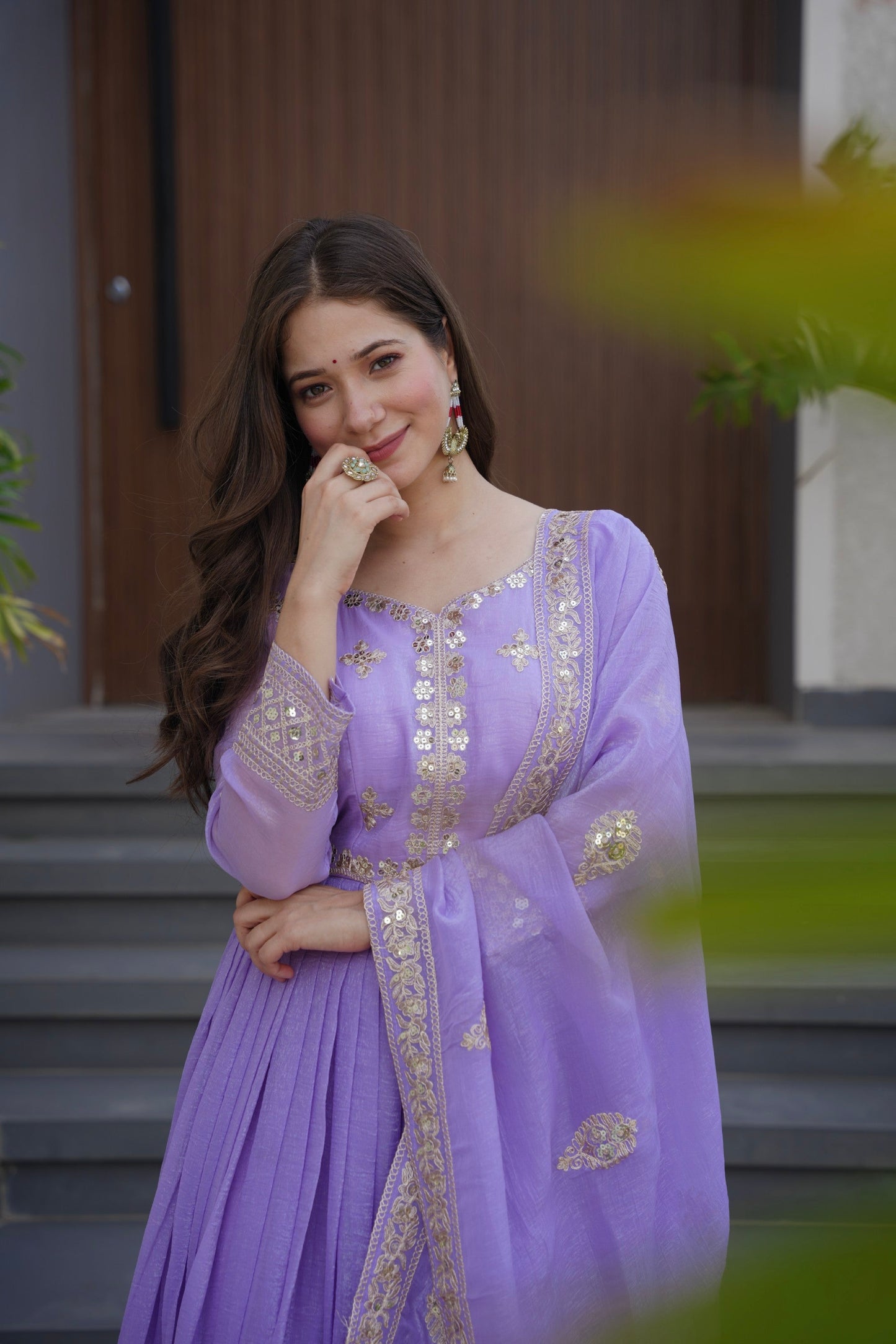 Lorenvalley Fashion Lavender Crunchy Silk with Embroidery Codding & Sequins Work Anarkali Gown with Dupatta | Swadesiicart