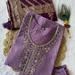 Lorenvalley Fashion Lavender Roman Silk Hand Work Kurta Pant with Dupatta - Swadesiicart