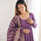 Lorenvalley Women Pure Roman silk Chanderi Fabric Layer Gathering Anarkali Kurta Pant With Dupatta Set - Lavender | Swadesiicart