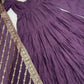 Lorenvalley Women Pure Roman silk Chanderi Fabric Layer Gathering Anarkali Kurta Pant With Dupatta Set - Lavender | Swadesiicart