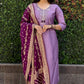 Lorenvalley Fashion Lavender Roman Silk Hand Work Kurta Pant with Dupatta - Swadesiicart
